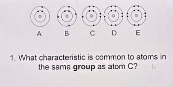 A
0666
в с
D E
1. What characteristic is common to atoms in
the same group as atom C?