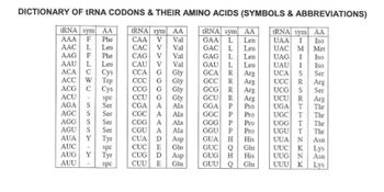 Answered Amino Acids Carried By Each TRNA Bartleby