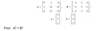 Answered: Find: A²+ B² A= 2 8 2 18 10 8 10 15 B -… | bartleby