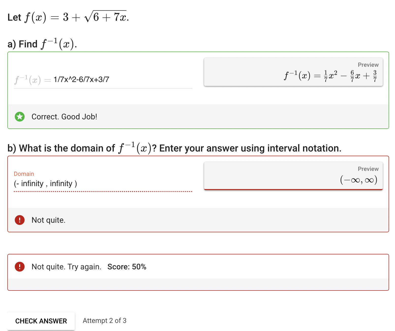 Answered Let F X 3 √6 7x A Find F ¹ X … Bartleby