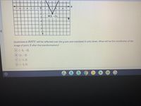 ### Educational Content

**Graph Explanation:**
The image shows a coordinate plane with an outlined shape, quadrilateral RSTU, and specifically points labeled R, S, T, and U. The point T is explicitly marked at coordinates (3, -2).

**Problem Statement:**
Quadrilateral \( RSTU \) will be reflected over the y-axis and translated 4 units down. What will be the coordinates of the image of point \( S \) after the transformations?

**Answer Choices:**
- A) \((-5, -2)\)
- B) \( (1, -2) \)
- C) \((-1, 2)\)
- D) \((-5, 2)\) 

The task is to determine the new coordinates of point \( S \) after reflecting over the y-axis and translating 4 units down.