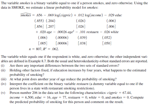 Answered: The variable smokes is a binary… | bartleby