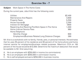 Answered: Exercise Six - 7 Subject: Work Space In… | Bartleby