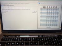 Find the critical value(s) and rejection region(s) for the indicated t-test, level of significance a, and sample size n.
i t-Distribution Table
Left-tailed test, a 0.01, n 16
A Click the icon to view the t-distribution table.
Level of
confidence, c 0.80
One tail, a
Two tails, a
0.90
0.95
0.025
0.98
0.99
The critical value(s) is/are.
(Round to the nearest thousandth as needed. Use a comma to separate answers as needed.)
0.10
0.05
0.01
0.005
d.f.
d.f.
0.20
3.078
0.10
0.05
0.02
0.01
1
6.314
12.706
31.821
63.657
1
Determine the rejection region(s). Select the correct choice below and fill in the answer box(es) within your choice.
(Round to the nearest thousandth as needed.)
2.
1.886 2.920
4.303
6.965
9.925
3
1,638
2.353
3.182
4.541
5.841
O B. <t<
O D. t<
O A. 1<
1.533
2.132
2.776
3.747
4.604
4
В.
4.
and t>
1.476
2.015
2.571
3.365
4.032
5
OC. t>
6.
1.440
1.943
2.447
3.143
3.707
6
1.415
1.895
2.365
2.998
3.499
7.
8.
1.397
1.860
2.306
2.896
3.355
8
9
1.383
1.833
2.262
2.821
3.250
1.812
2.228
2.201
2.179
10
1.372
2.764
3.169
10
1.796
1.782
11
1.363
2.718
3.106
11
12
1.356
2.681
3.055
12
13
1.350
1.771
2.160
2.650
3.012
13
14
1.345
1.761
2.145
2.624
2.977
14
15
1.341
1.753
2.131
2.602
2.947
15
1.337
16
1.746
1.70
1.734
1.729
2.120
2.583
2.921
2.898
2.878
2.861
16
2.110
17
1.333
1.330
2.567
2.552
17
18
2.101
18
19
1.328
2,093
2.539
19
20
1.325
1.725
2,086
2.528
2.845
20
21
1.323
1,721
2.080
2518
2.831
21
22
1.321
1.717
2.074
2.508
2.819
22
23
1.319
1.714
2.069
2500
2.807
23
24
1.318 1.711
2.064
2.492
2.797
24
2.060
2.485
2.787
25
25
26
1.316
1.708
1.315 1.706
2.056
2.479
2.779
26
Print
Done
Click to select your answer(s).
MacBook Pro
esc
@
#
$
&
*
3
4
6
7
8
9
de
{
Q
W
E
R
Y
U
P
-
