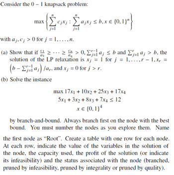 Answered: Consider The 0-1 Knapsack Problem: Max… | Bartleby