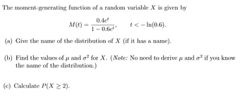 Answered: The Moment-generating Function Of A… | Bartleby