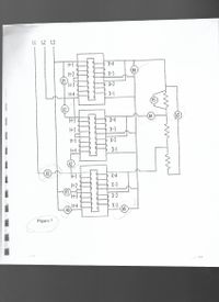 Certainly! Below is the transcription and explanation suitable for an educational website.

---

**Transcription and Explanation of Figure 7:**

The diagram illustrates the configuration of a multi-phase electrical circuit system. This system involves several components labeled A1 to A6, V1 to V4, and T5. The schematic diagram is divided into sections connected by lines that represent electrical wiring.

### Detailed Explanation:

**Three-Phase Power Input:**
- The top left part of the diagram shows the three-phase power input labeled L1, L2, and L3. These lines supply power to the system.

**Vertical Components:**
- **V1, V2, V3:** These are voltage measurement points connected to the horizontal bus lines in the diagram. They are arranged vertically and are connected to H1 through H4 inputs, indicating their involvement in the measurement or transmission of voltage or current.

**Horizontal Components:**
- **Inputs H1 to H4:** These input channels are linked to vertical connectors and are subsequently linked to outputs X1 to X4.
- **Outputs X1 to X4:** These are the output terminals of the system, possibly indicating relays or other control outputs. Each set of inputs (H1 to H4) is connected to a corresponding set of outputs (X1 to X4).

**Central Connections:**
- **A1, A2, A3, A4, A5, A6:** These labels likely denote connection points or components within the system, such as amplifiers, sensors, or control modules.
- **T5:** This might represent a transformer or another type of electrical component crucial for managing or transforming voltage or current within the system.

**Additional Elements:**
- **Resistors and Coils:** The diagram includes standard symbols for resistors and coils (present near the A5 label), suggesting additional control or regulation within the circuit, potentially for impedance matching or filtering.

The layout and labeling suggest a carefully planned design for monitoring and controlling electrical outputs across multiple phases.

---

This explanation covers the technical components and the general working of the circuit as shown in Figure 7.