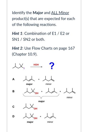 Answered: Identify the Major and ALL Minor product(s) that are expected ...