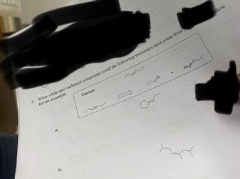 a.
El Culi
b.
H3O
Example:
-0
+
5. What ylide and carbonyl compound could the following molecules have come from
for an example.
Ph3P
X
below