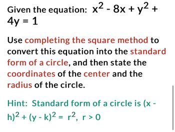 Answered: Given the equation: x² - 8x + y² + 4y =… | bartleby