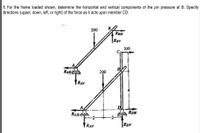 1. For the frame loaded shown, determine the horizontal and vertical components of the pin pressure at B. Specify
directions (upper, down, left, or right) of the force as it acts upon member CD.
200
B
RBH
|RBV
300
RAHE
200
RAV
RAHA
RDH
RAV
RDV
