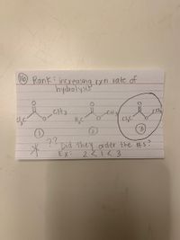 O Rank: incrpasha ryn rate of
hydrolysis
Cits
??
Did they order the #5?
Ex: 2<1< 3
