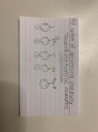 (2) order of decreasing reactivity
toward electrophilic aromdtic
cubstitution
NH3
(2)
3)
(4.
