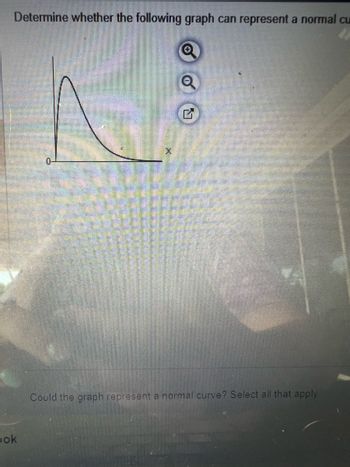 Determine whether the following graph can represent a normal cu
bok
G
Could the graph represent a normal curve? Select all that apply