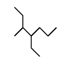 The image displays the structural formula of 2,3-dimethylpentane, a branched alkane. 

- The structure consists of a five-carbon chain (pentane) with two methyl groups (-CH₃) attached. 
- The main chain is linear and comprises three carbon atoms in a row. 
- The first methyl group branches off the second carbon of the main chain, and the second methyl group attaches to the third carbon.
- The angles in the structure represent carbon atoms, and the lines represent bonds between them.

This molecular structure is typical for branched alkanes and is used to study the physical and chemical properties of such compounds in organic chemistry.