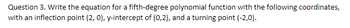 Question 3. Write the equation for a fifth-degree polynomial function with the following coordinates,
with an inflection point (2, 0), y-intercept of (0,2), and a turning point (-2,0).