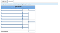 Required 1
Required 2
Prepare an income statement for the year using absorption costing.
SIMS COMPANY
Absorption Costing Income Statement
Net income (loss)
