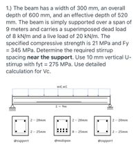 A beam of L meters span simply supported at end carries a central load W.  The overall depth of beam section is 300 mm with horizontal flanges each of  200 mm x