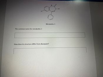 Metabolite 3
The common name for metabolite 3
How does its structure differ from diazepam?
-OH