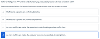 Refer to the figure in PPF1. What kind of underlying production process is it most consistent with?
Select an answer and submit. For keyboard navigation, use the up/down arrow keys to select an answer.
Muffins and cupcakes are perfect substitutes.
a
b
Muffins and cupcakes are perfect complements.
As more muffins are made, the opportunity cost of making another muffin rises.
d
As more muffins are made, the producer becomes more skilled at making them.
