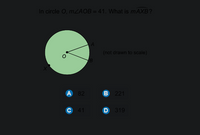 In circle O, MZAOB= 41. What is MAXB?
(not drawn to scale)
A
82
B 221
C 41
D 319
