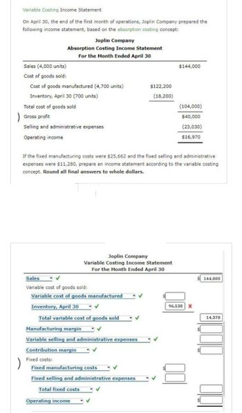 Answered Variable Costing Income Statement On Bartleby 2066