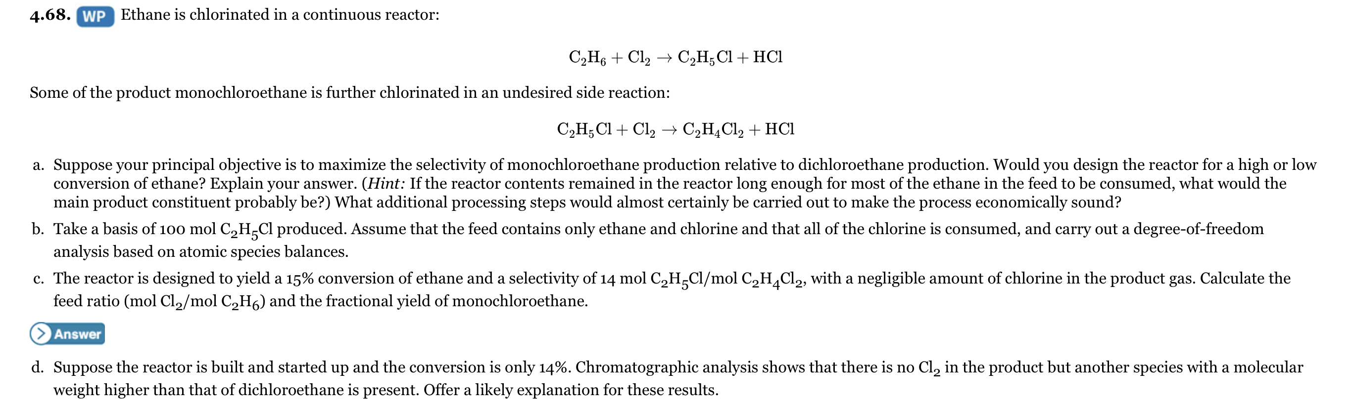 Answered 4.68. WP Ethane is chlorinated in a bartleby