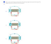 3
When current is sent through a solenoid, which of the following images best represents that shape of the
magnetic field that surrounds the current carrying wire?
00000)
