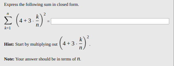 Answered Express the following sum in closed bartleby