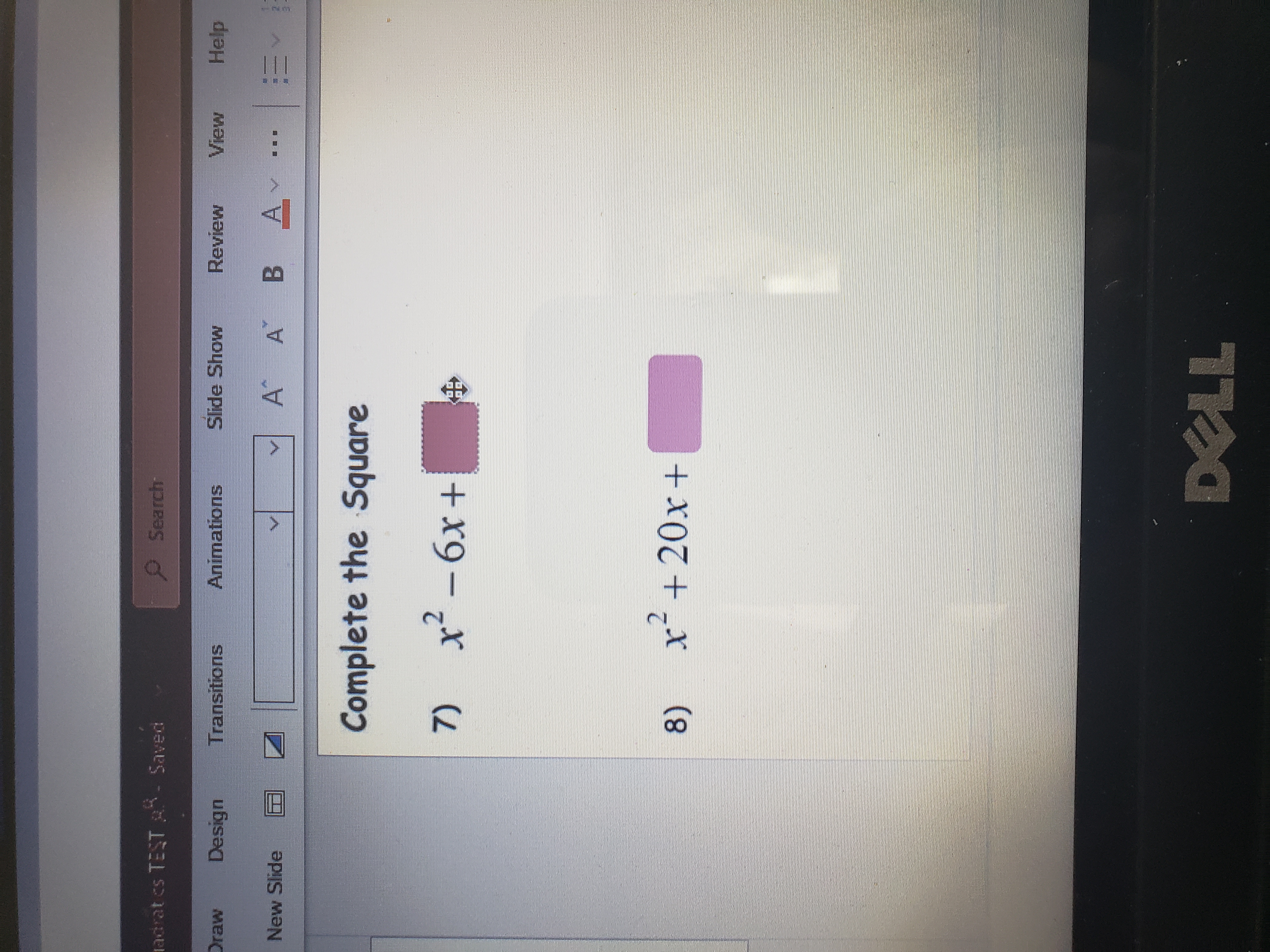 7) x² – 6x +
中
8)
x² +20x+
