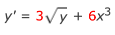 y' = 3√√√y + 6x³
3