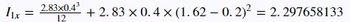 ILX
=
2.83x0.4³ +2.83 x 0.4 x (1.62 -0. 2)² = 2.297658133
12