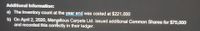 Additional Information:
a) The Inventory count at the year end was costed at $221,000
b) On April 2, 2020, Manyellous Carpets Ltd. issued additional Common Shares for $75,000
and recorded this correctly in their ledger.
