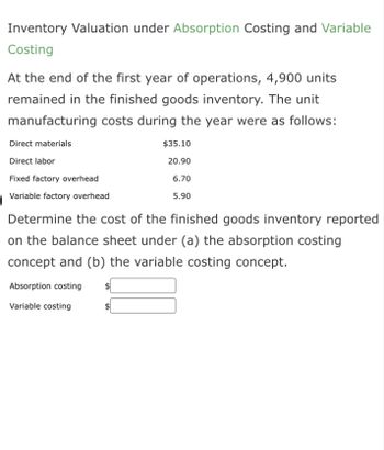 Answered: Inventory Valuation Under Absorption… | Bartleby