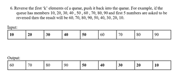 Answered: 6. Reverse the first 'k' elements of a… | bartleby