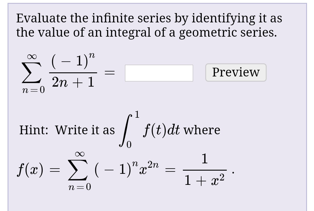 Answered Evaluate The Infinite Series By Bartleby 0403