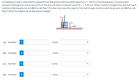 In the figure, a ball is shot directly upward from the ground with an initial speed of vo = 7.80 m/s. Simultaneously, a construction
elevator cab begins to move upward from the ground with a constant speed of vc = 2.20 m/s. What maximum height does the ball reach
relative to (a) the ground and (b) the cab floor? At what rate does the speed of the ball change relative to (c) the ground and (d) the cab
floor? (Give the magnitude of the rate of change)
-Ball
(a) Number
i
Units
(b) Number
i
Units
(c) Number
i
Units
(d) Number
i
Units
>
>
>
>
