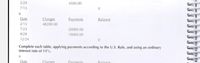 5/29
4500.00
7/15
8.
Date
Charges
Payments
Balance
2/15
48200.00
7/23
20000.00
9/29
10000.00
12/24
Complete each table, applying payments according to the U.S. Rule, and using an ordinary
interest rate of 13%.
9.
Date
Charges
Payments
Balance
