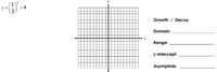 +4
ソ=
3.
Growth / Decay
Domain:
Range:
y-intercept:
Asymptote:
