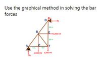 Use the graphical method in solving the bar
forces
D
12 m
1200 kN
12 m
A
9m
9m
2400 kN 1200 kN
E.
B.
