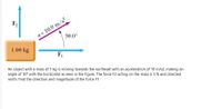 a = 10.0 m/s2
30.0°
F2
1.00 kg
F1
An object with a mass of 1 kg is moving towards the northeast with an acceleration of 10 m/s2, making an
angle of 30° with the horizontal as seen in the figure. The force F2 acting on the mass is 5 N and directed
north. Find the direction and magnitude of the force F1
