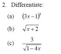 Answered: 2. Differentiate: (а) (3x– 1)} (b) Vx+2… | bartleby