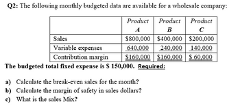 Answered: A) Calculate The Break-even Sales For… | Bartleby