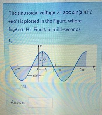 Answered: The Sinusoidal Voltage V= 200 Sin(2πft… | Bartleby