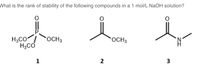 What is the rank of stability of the following compounds in a 1 mol/L NaOH solution?
H,CO/`OCH3
rOCH3
1
2
3
