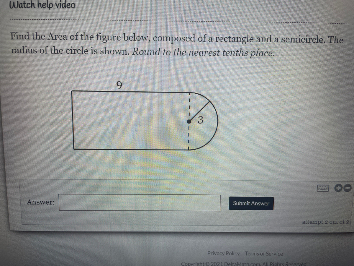 rectangle surface area of a semicircle