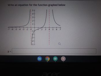 Write an equation for the function graphed below
5+
14-
3
D
+
+
-7 -6 -5 -4 -3 -2
y =
3+
, 1.
-1
|--1
B
4
-5 +
71
2 3
(9)
+
5 6 7
o