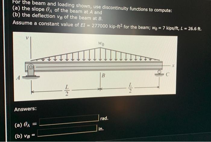 Solved) - For the beam and loading shown, use discontinuity functions to  (2 Answers)