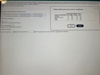 A sales organization conducted a study to explore sales strategies, processes, and support systems within businesses. Organizations were categorized by sales performance level (top performers vs. middle performers vs. bottom
peiormers) and extent to which the organization invests in customer satisfaction. Results were organized into the accompanying contingency table. At the 0.01 level of significance, is there evidence of a significant relationship
between sales performance level and level of investment in customer satisfaction?
E Click the icon to view the contingency table.
- X
Sales performance and level of investment
What are the null and altermative hypotheses to test?
SALES PERFORMANCE LEVEL O
Ho: No relationship exists between
sales performance level
and level of investment.
LEVEL OF INVESTMENT Top Middle
Annually
Every 2 to 4 years
Never
Bottom
Total
H,: A relationship exists between
sales performance level
and level of investment.
55
305
50
410
43
244
18
305
Calculate the test statistic.
12
163
33
208
Total
110
712
101
923
XSTAT =
(Round to two decimal places as needed.)
The p-value for xTAT is .
Print
Done
(Round to three decimal places as needed.)
State the conclusion.
Since the p-value is
than the level of significance,
V the null hypothesis and conclude that there is
V significant relationship.
