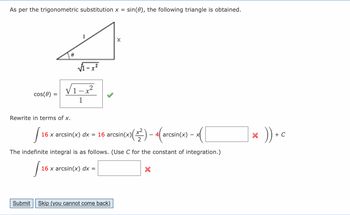 Answered: As per the trigonometric substitution x… | bartleby